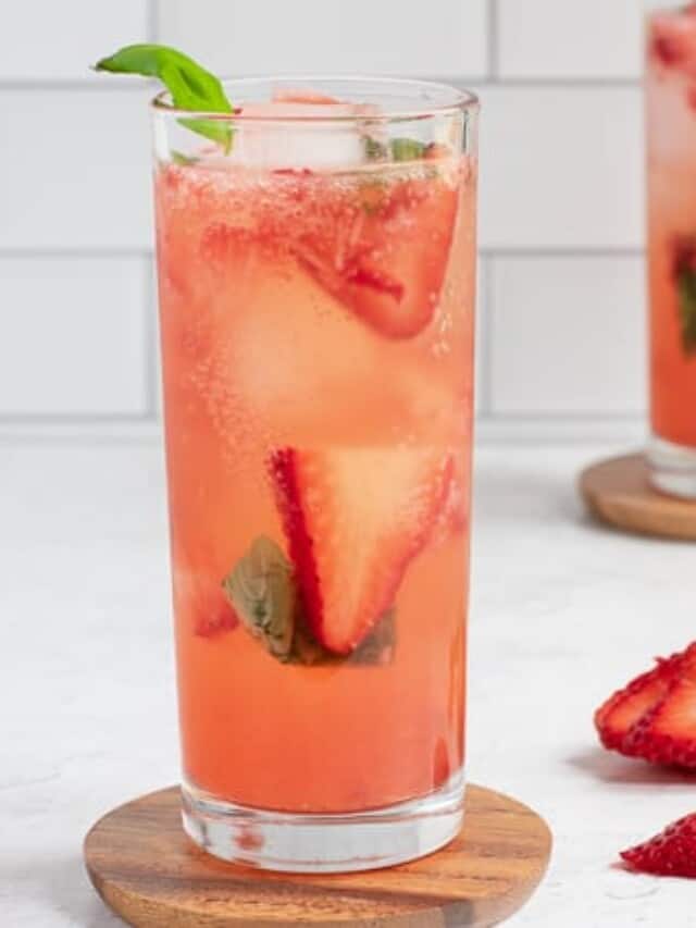 Strawberry Gin Cocktail with Basil - Biscuits & Burlap