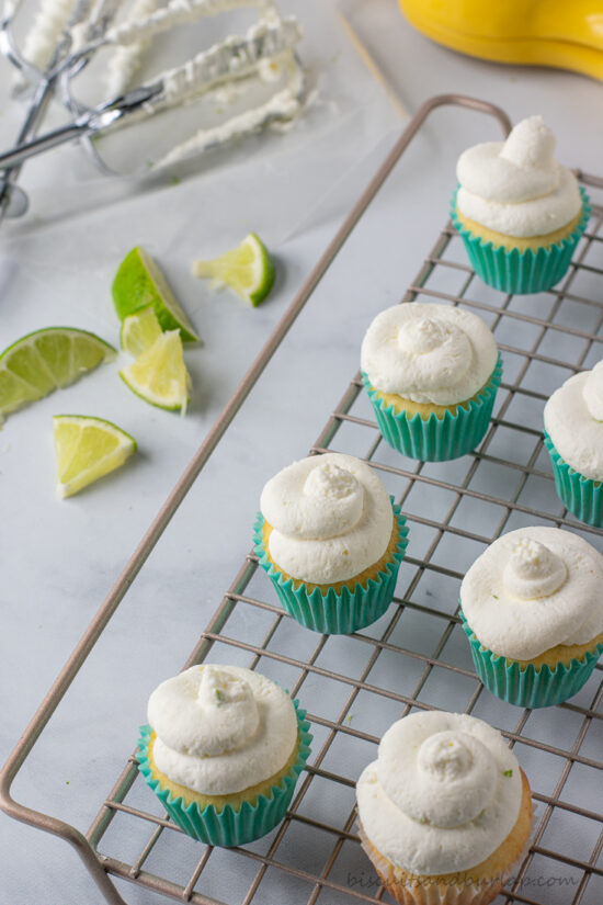 cupcakes on rack with limes