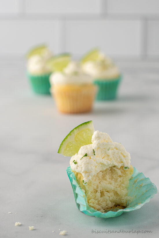 key lime cupcake with bite out