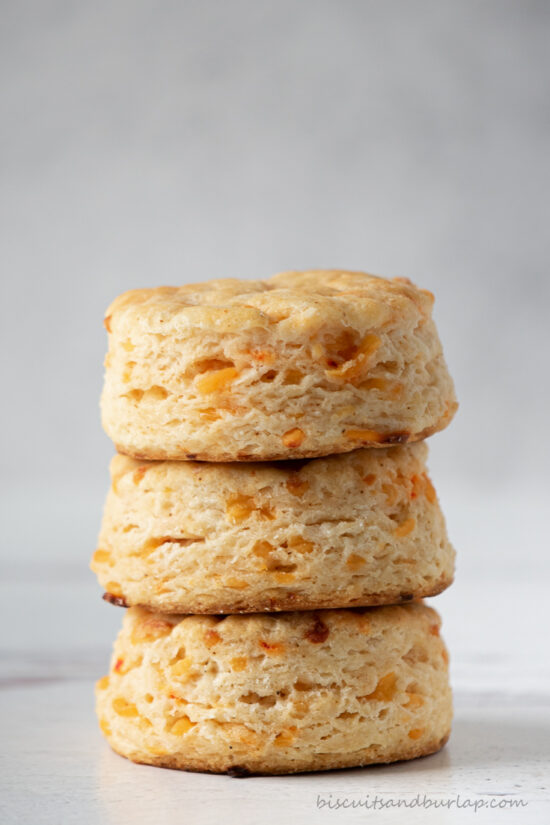 stack of 3 biscuits with pimento cheese