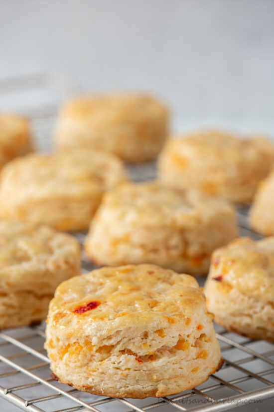 pimento cheese biscuits on rack