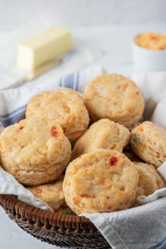 basket of pimento cheese biscuits