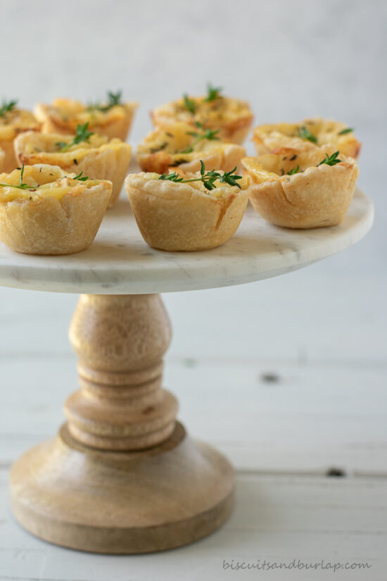 cheese tartlets on stand