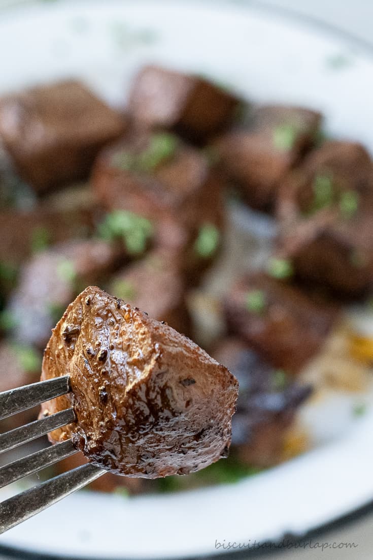 close up of steak bite