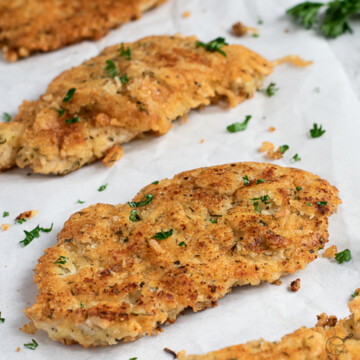 filets of keto parmesan chicken.