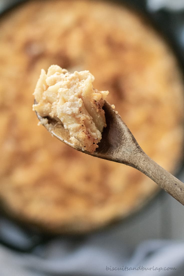 close up of spoonful of smoked mac and cheese