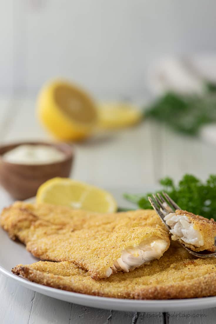 cut filet of air fryer catfish with lemon