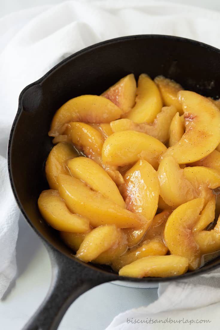 caramelized peaches in skillet