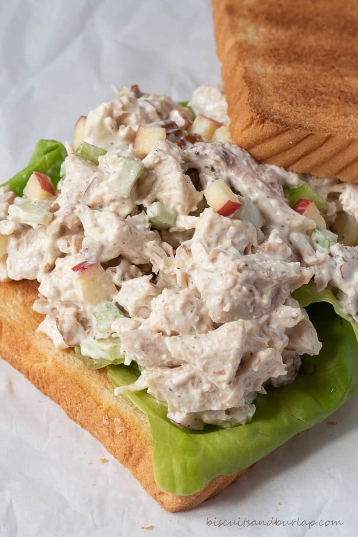 apple pecan chicken salad on toast