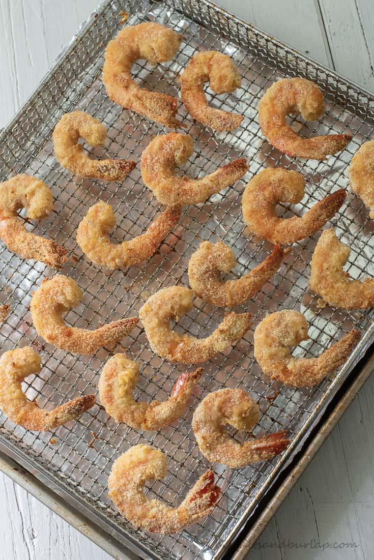 air fryer breaded shrimp on basket