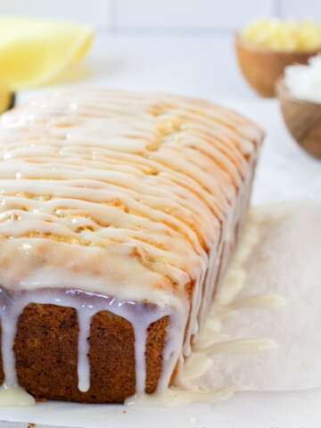 hummingbird bread with glaze.