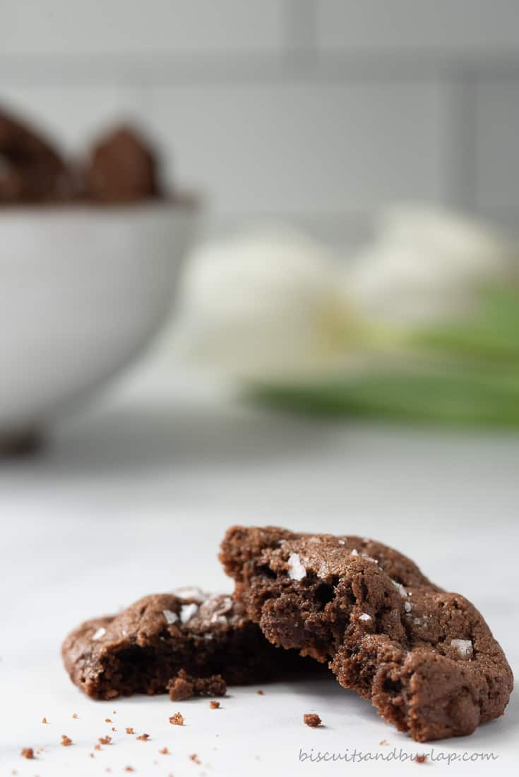 double chocolate chip cookie broken in half