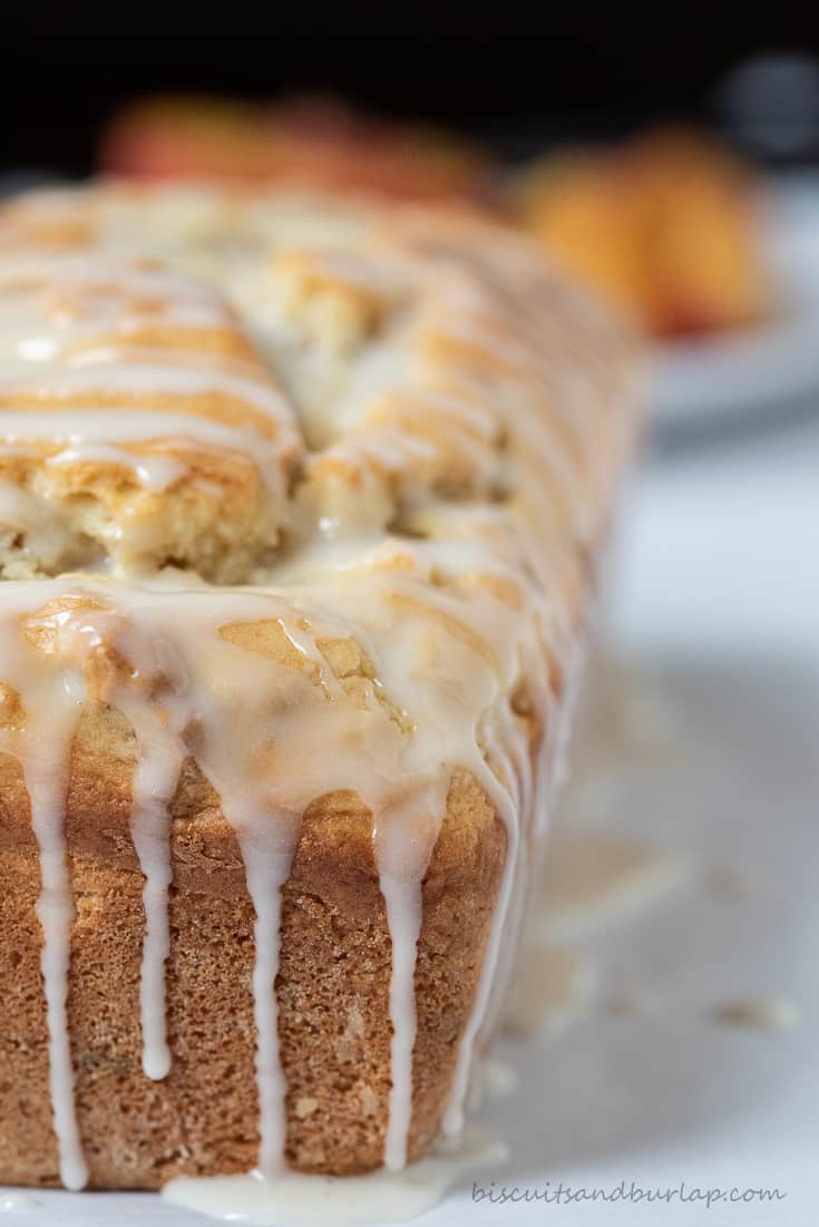 close up of glazed peach bread