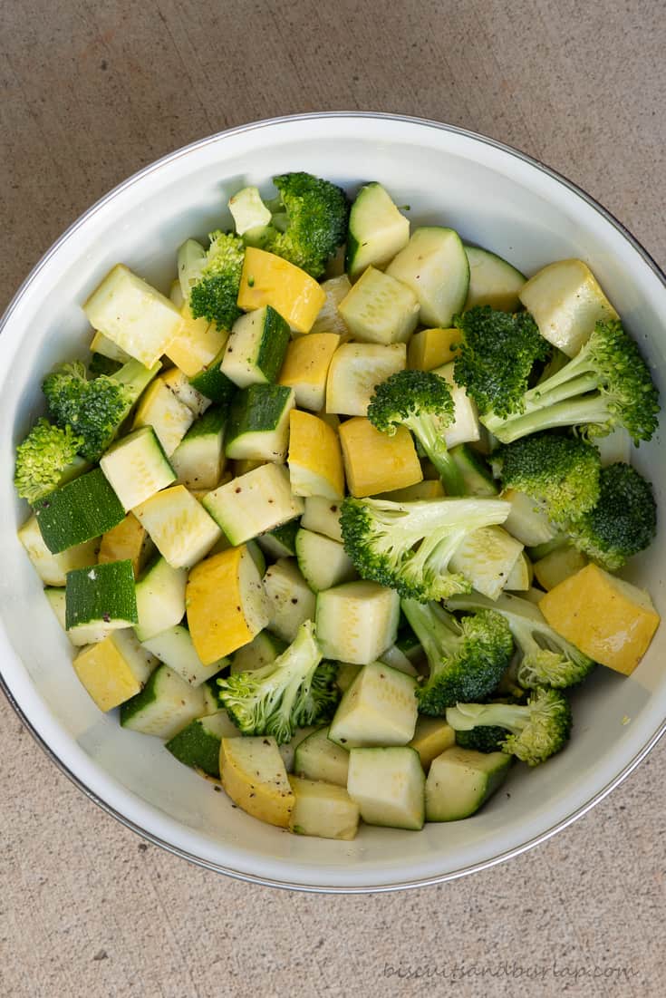 raw vegetables in bowl ready to smoke