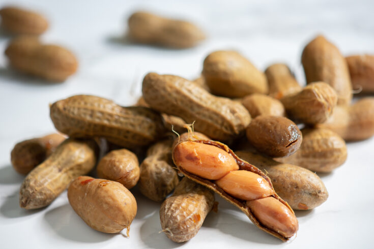 boiled peanuts with one shell open