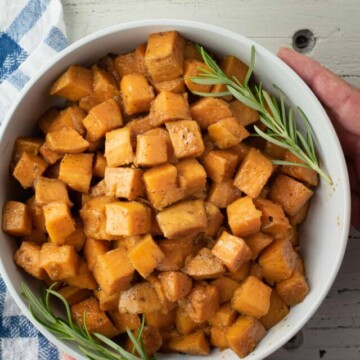 bowl of diced smoked sweet potatoes