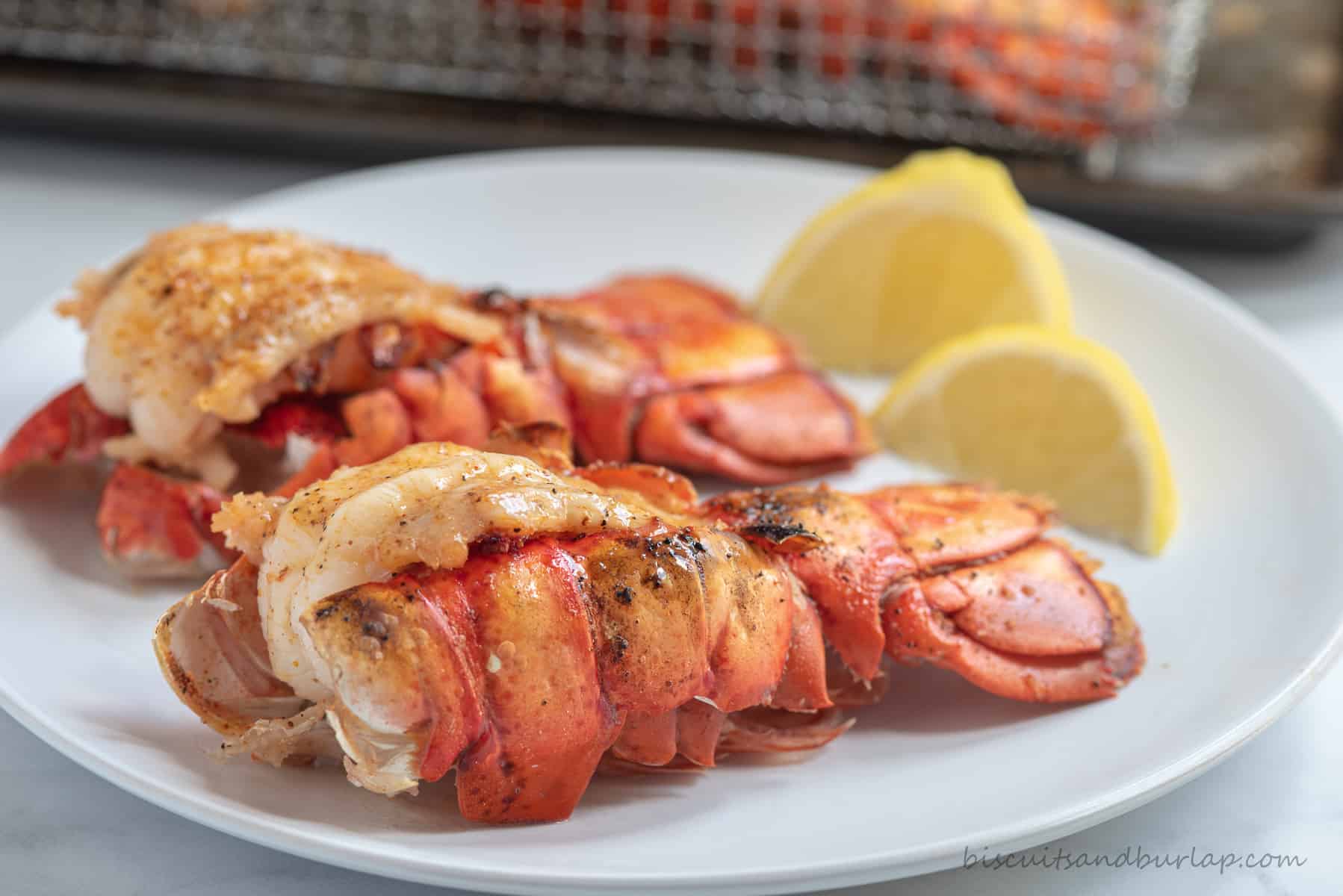 Air Fryer Lobster Tails with Lemon and Butter Biscuits & Burlap