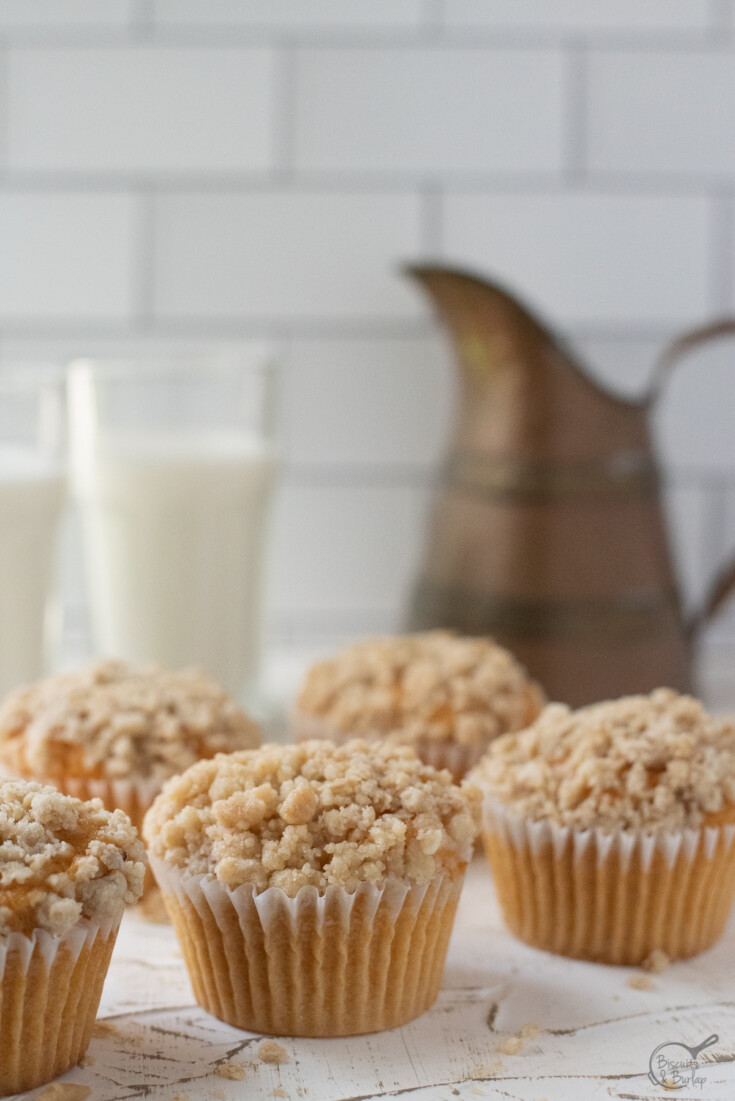 muffins with glass of milk and pitcher