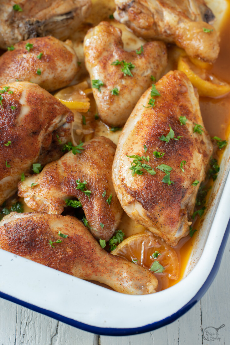 cajun baked chicken in pan