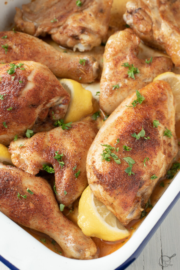 cajun baked chicken in pan