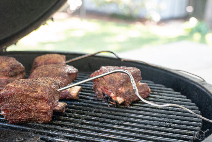 smoked beef short ribs with thermometer probes