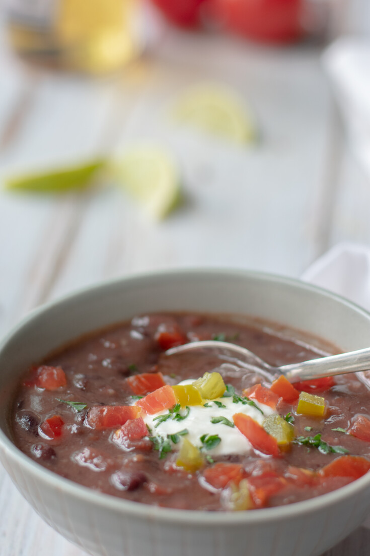 bowl of black bean soup with ham