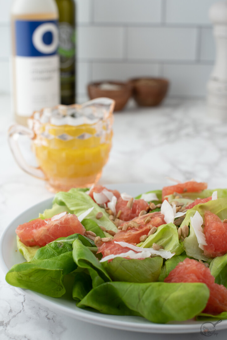 Grapefruit salad with champagne vinaigrette behind