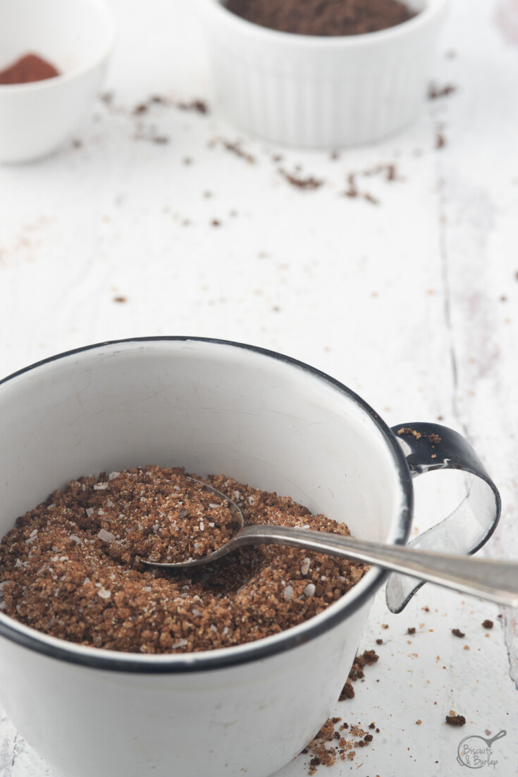 pork rub made with coffee in coffee cup