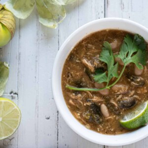 partial shot of chicken chili verde