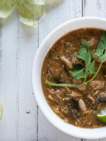 partial shot of chicken chili verde