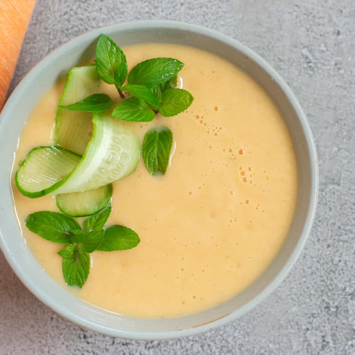 overhead shot of chilled peach soup