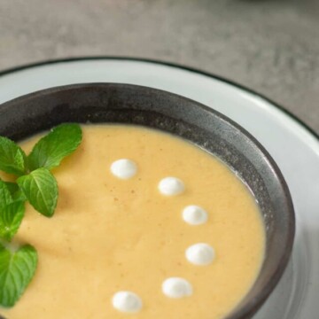 bowl of chilled peach soup.