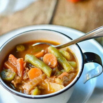 southern vegetable beef soup with okra in cup