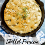 pin image of frying pan focaccia bread