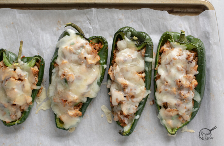 chicken stuffed poblano peppers with melted cheese