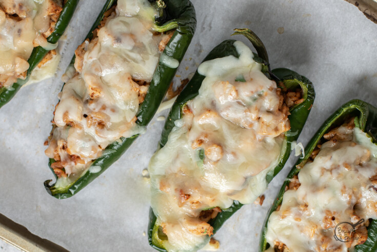 chicken stuffed poblano peppers with melted cheese