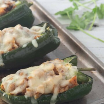 chicken stuffed poblano peppers with melted cheese