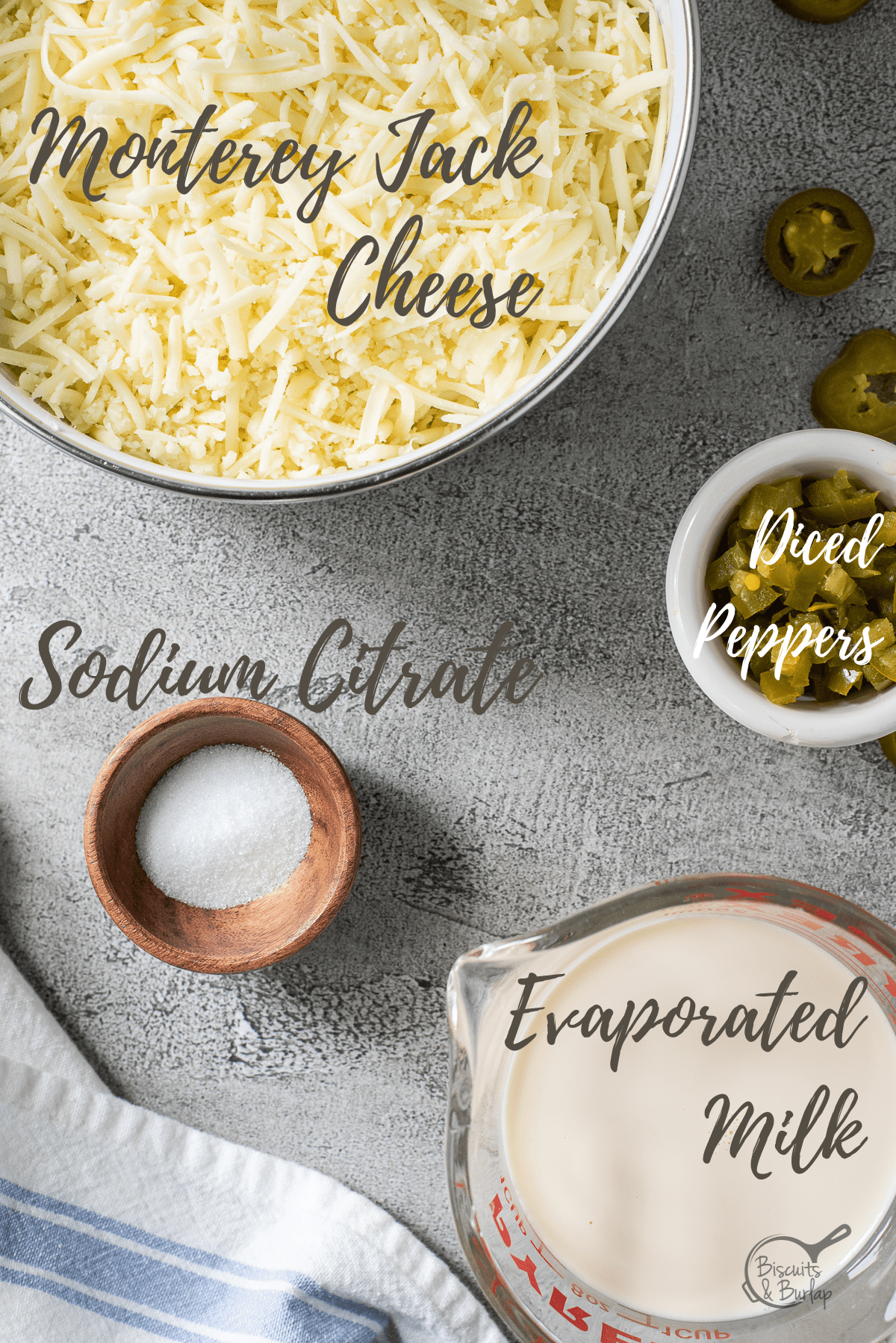 Ingredients for smoked queso dip.
