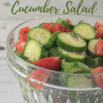 vertical image of Mediterranean cucumber salad in a bowl with recipe title overlay