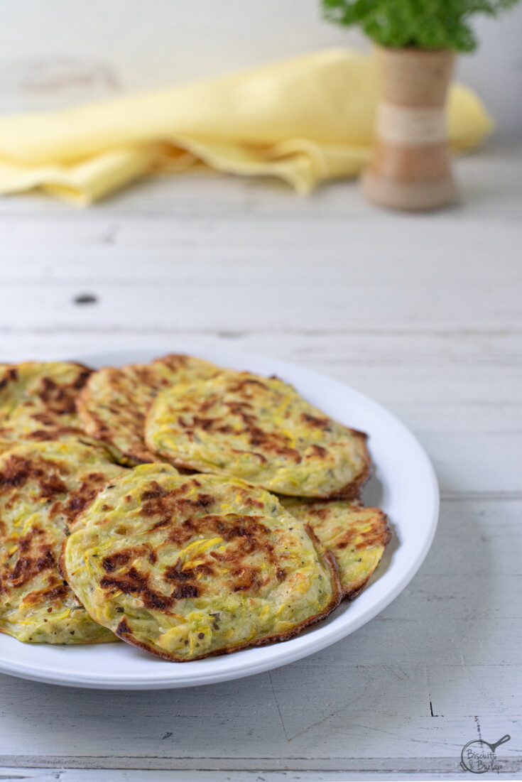 squash fritters on plate.