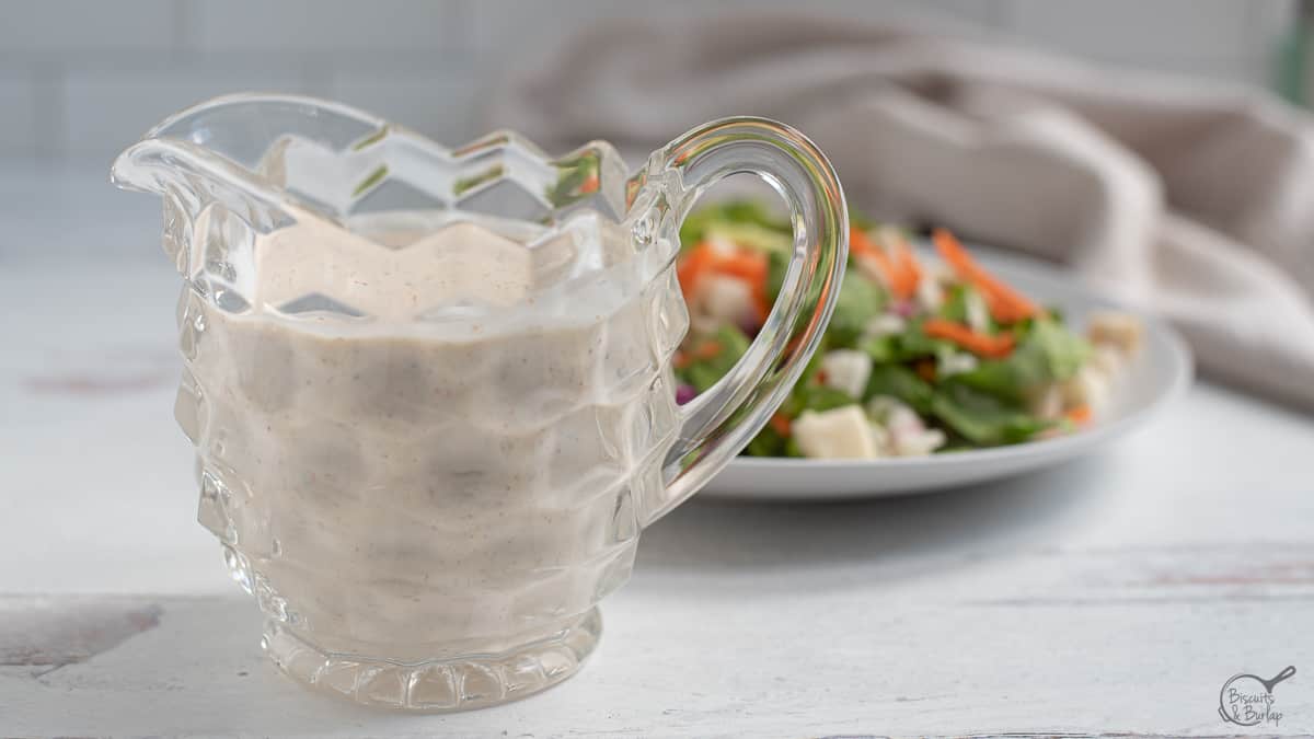 Facebook image of Cajun Salad Dressing in pitcher.