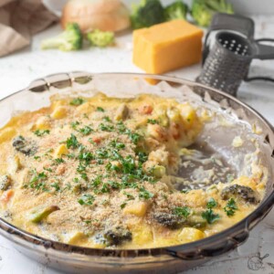 square image of vegetables au gratin.