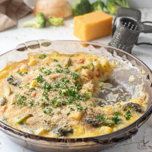 square image of vegetables au gratin.