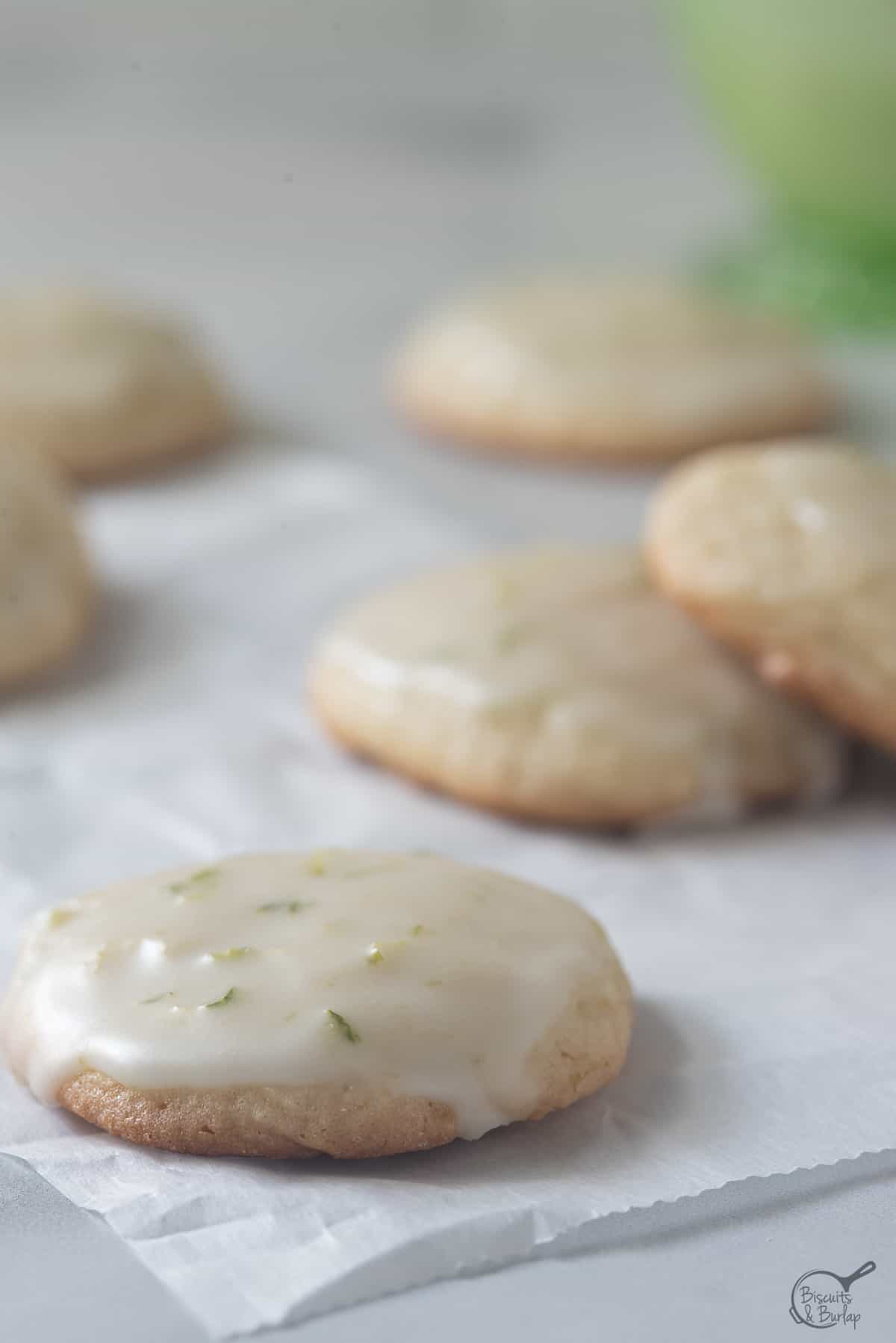 key lime cookie with more in background. 