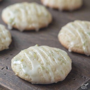 key lime cookies on wooden board.