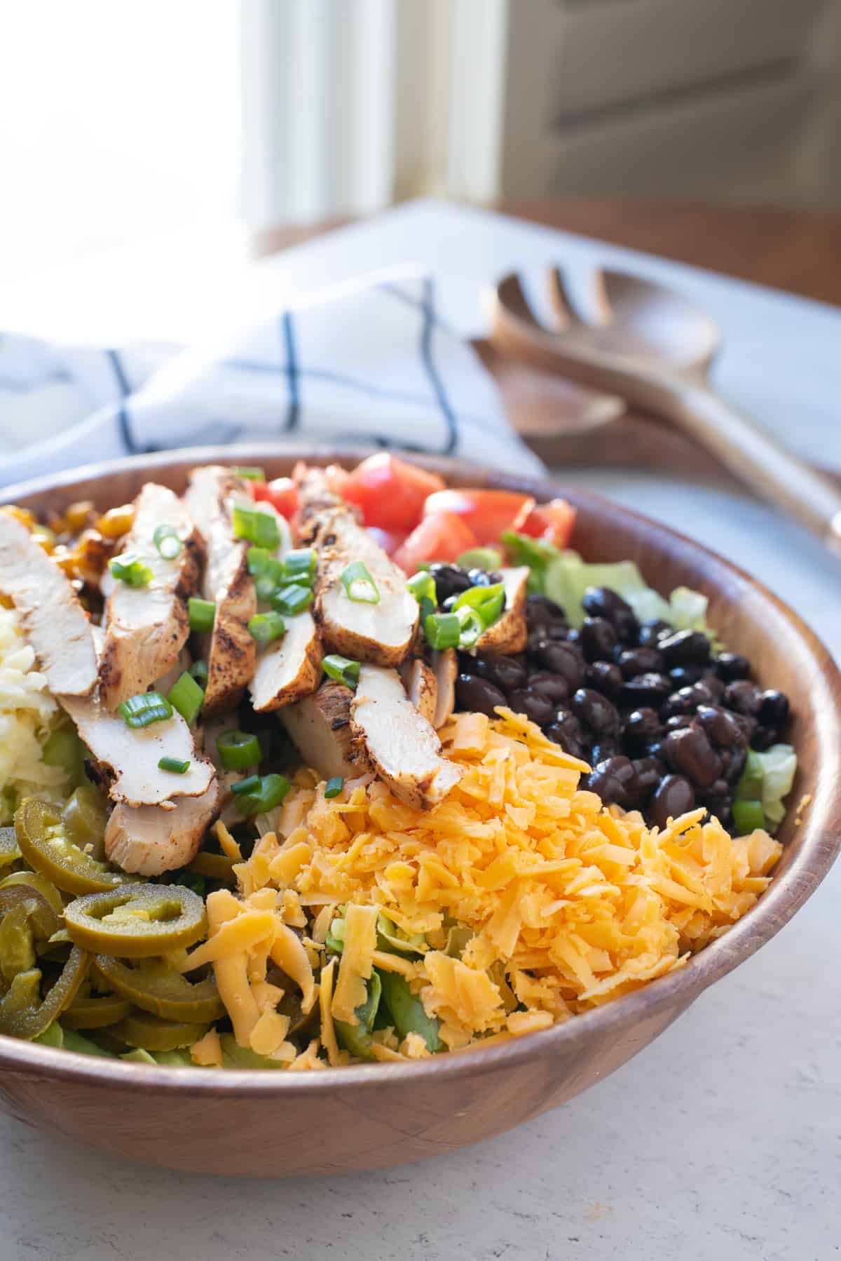 southwestern salad with chicken in bowl.