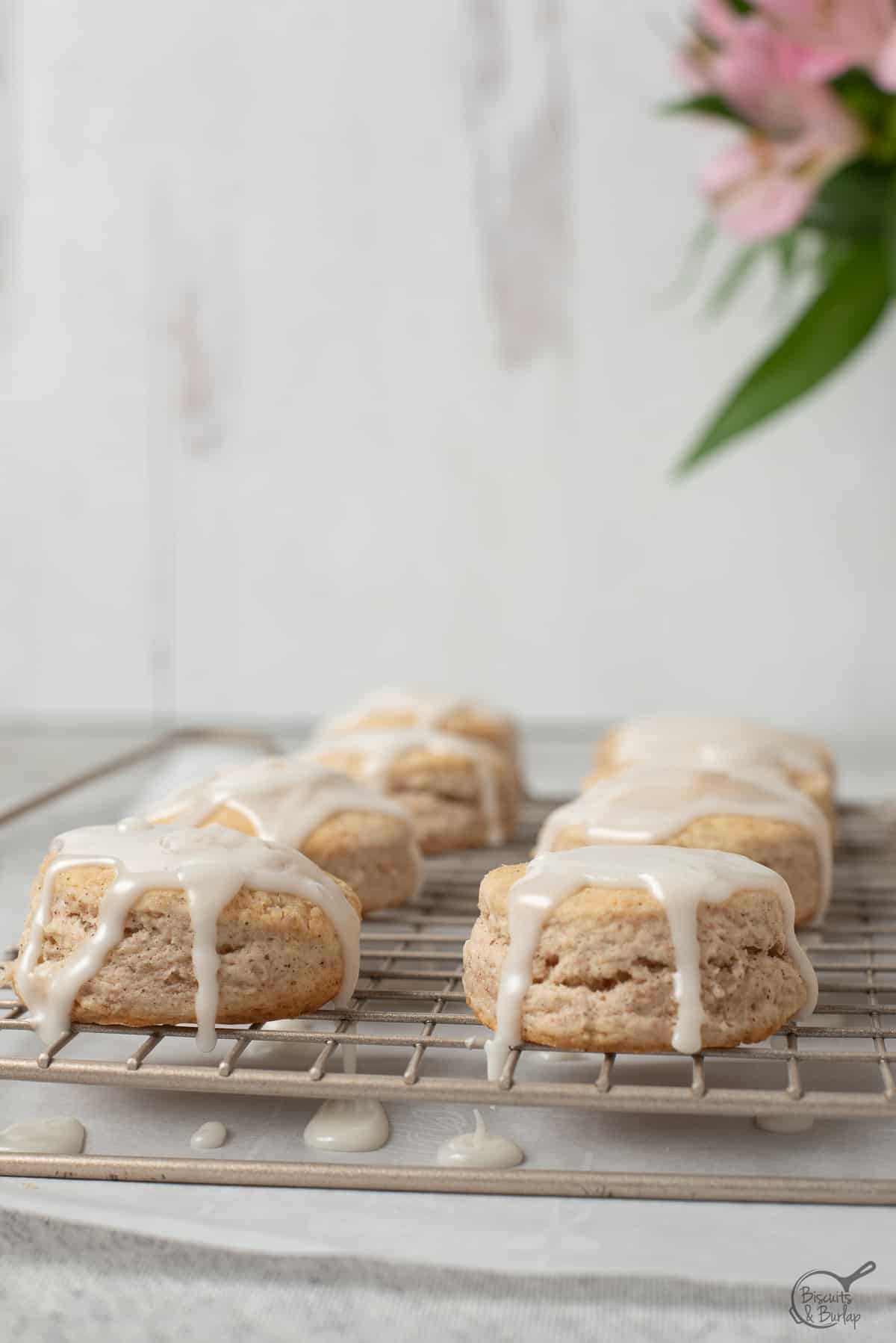 cinnamon biscuits on rack.