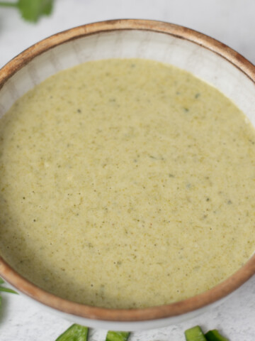 square image of bowl of poblano sauce.