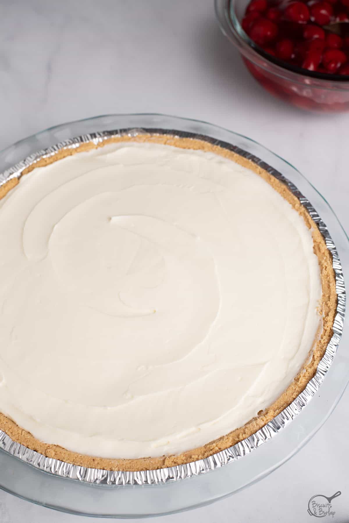 overhead shot of no bake cheesecake.