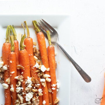 square image of honey glazed carrots.